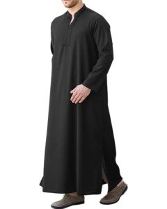 Men's Black Long Sleeve Kaftan Robe 3XL