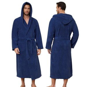 Men's Hooded Bathrobe - Soft, Quick-Dry, Navy Blue