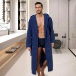 Men's Hooded Bathrobe - Soft, Quick-Dry, Navy Blue