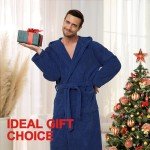 Men's Hooded Bathrobe - Soft, Quick-Dry, Navy Blue