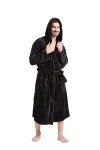 Men's Plush Hooded Kimono Bathrobe, Black 3X-4X