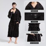 Men's Plush Hooded Kimono Bathrobe, Black 3X-4X