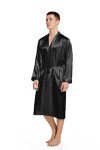 Men's Lightweight V Neck Satin Bathrobe - Black
