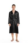 Men's Lightweight V Neck Satin Bathrobe - Black