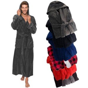 Men's Grey Hooded Long Robe - XXL