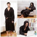 Men's Plush Hooded Kimono Bathrobe, Black 3X-4X