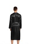 Men's Lightweight V Neck Satin Bathrobe - Black