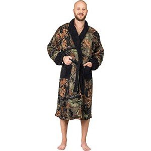Men's Camo Polar Fleece Bathrobe, Black, X-Large