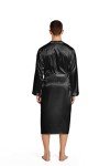 Men's Lightweight V Neck Satin Bathrobe - Black