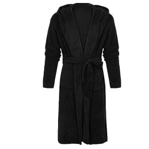 Men's Hooded Velvet Bathrobe with Pockets
