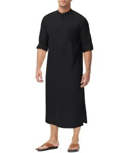 Men's Black Kaftan Long Sleeve Islamic Robe 3XL