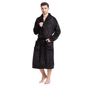 Warm Plush Fleece Bathrobe for Men - Black