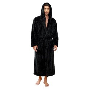 VULCANODON Men's Hooded Plush Bathrobe - Black