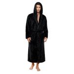 VULCANODON Men's Hooded Plush Bathrobe - Black