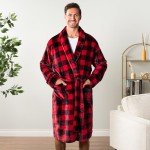 PAVILIA Men’s Warm Fleece Plaid Bathrobe
