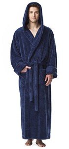 Navy Blue Hooded Fleece Robe for Men, XXL
