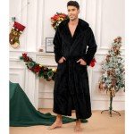 VULCANODON Men's Hooded Plush Bathrobe - Black