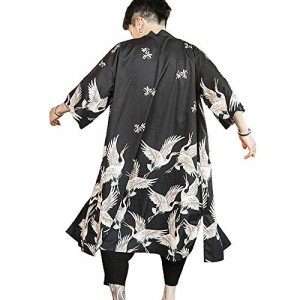 Men’s Japanese Kimono Coat – Vintage Black Yukata