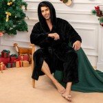 VULCANODON Men's Hooded Plush Bathrobe - Black