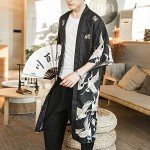 Men’s Japanese Kimono Coat – Vintage Black Yukata
