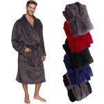 Men's Plush Fleece Shawl Collar Bathrobe - Pewter Gray