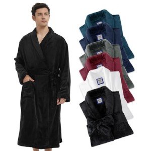 Men's Soft Knee-Length Fleece Bathrobe with Shawl Collar