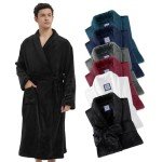 Men's Soft Knee-Length Fleece Bathrobe with Shawl Collar