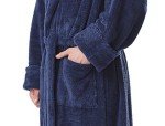 Navy Blue Hooded Fleece Robe for Men, XXL