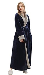 FEOYA Warm Flannel Bathrobe with Fur Collar