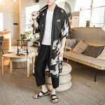 Men’s Japanese Kimono Coat – Vintage Black Yukata