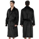 Men's Soft Knee-Length Fleece Bathrobe with Shawl Collar