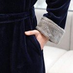 FEOYA Warm Flannel Bathrobe with Fur Collar