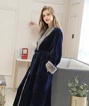 FEOYA Warm Flannel Bathrobe with Fur Collar