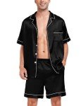 Men's Black Silk Satin Pajama Set with Pockets