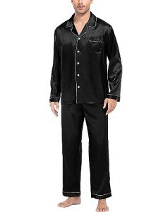 SWOMOG Men's Silk Satin Pajama Set - Black