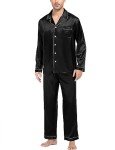 SWOMOG Men's Silk Satin Pajama Set - Black