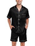Men's Black Silk Satin Pajama Set with Pockets