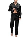 SWOMOG Men's Silk Satin Pajama Set - Black