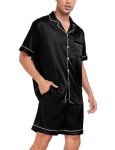 Men's Black Silk Satin Pajama Set with Pockets