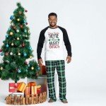 Men's Christmas Pajama Set - Letter Print & Plaid