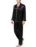 SWOMOG Men's Silk Satin Pajama Set - Black