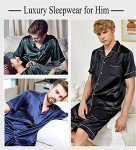 Men's Black Silk Satin Pajama Set with Pockets