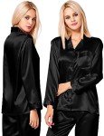 Matching Silk Satin Couples Pajamas Set - Black