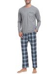 Men's Long Sleeve Pajama Set - Blue Plaid