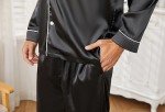 Men's Silk Satin Pajama Set - Black, Large