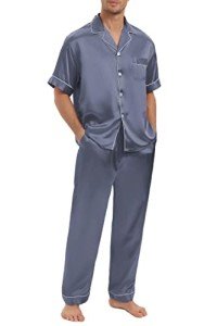 Men's Silk Short Sleeve Pajama Set - Grey