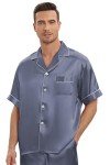 Men's Silk Short Sleeve Pajama Set - Grey