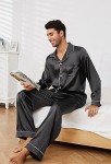 Men's Silk Satin Pajama Set - Black, Large