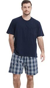 Men's Cotton Plaid Summer Pajama Set - Navy