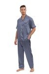 Men's Silk Short Sleeve Pajama Set - Grey